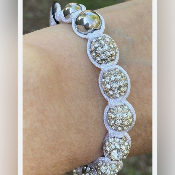 PRELOVED Joseph Nogucci Glitter Glam White Beaded Silver Glitz Bracelet - Picture 8 of 10
